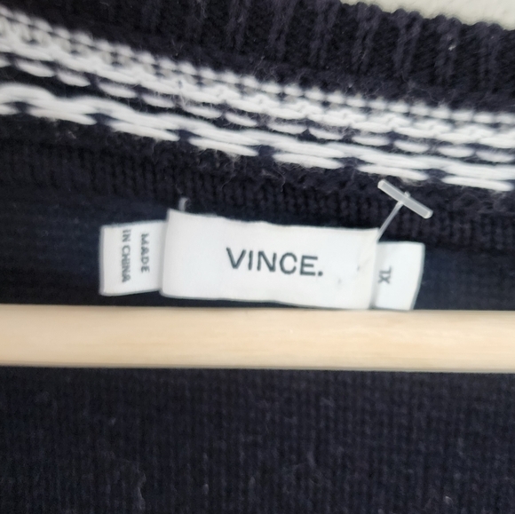 Vince Cotton Knit Striped V-neck Oversized Tunic Sweater Top Black Minimalist XL - Picture 11 of 11